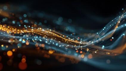 Abstract Glowing Data Stream in Blue and Gold, Representing Connectivity and Digital Transformation for Modern Technology : Generative AI