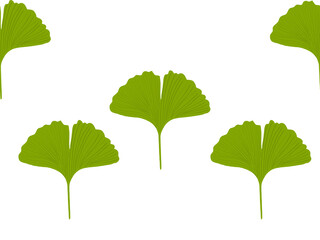 Seamless pattern of fresh green leaves, branches, and foliage on a birch tree, isolated on a white background, representing the vibrant beauty of natural spring and summer botany