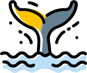 Whale Tail Diving Blue Ocean Waters Surface Marine Life Icon Wildlife Swimming Vacation Holiday