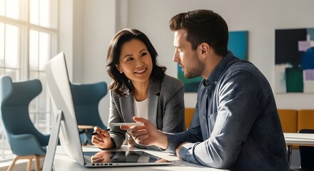 Diverse Couple Enjoying Coffee Break at Modern Cafe