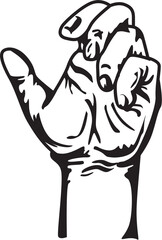 Line Art Human Hand Vector Illustration with Curled Fingers and Extended Thumb, Black and White Graphic Resource