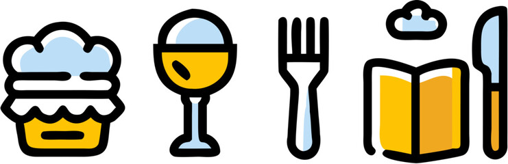 Breakfast Icons Flat Style Cupcake Egg Fork Book Knife Food Elements