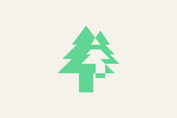 Fototapeta premium Negative space two green pine tree logo