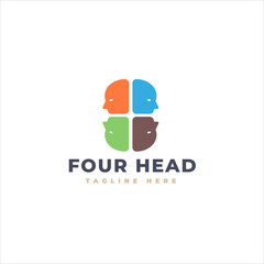 Four Individual Heads United Concept Design Logo Template