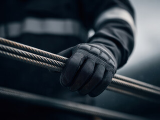 Worker wearing glove holding rebar close up tying metal wire for construction site safety and strength