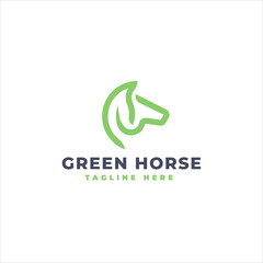Equine Green Leaf Head Unique Design Logo Template