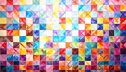 Colorful mosaic pattern of squares and triangles