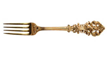Gold Ornate Fork Elegant Flatware Isolated