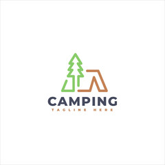 Simple Outdoor Adventure Camping Tree Tent Logo Template