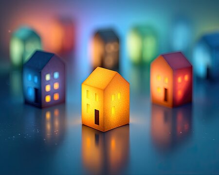 Illuminated Miniature Houses In Warm Colors