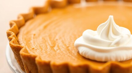 Pumpkin Pie Delight: A close-up shot showcases a delicious pumpkin pie, complete with a golden, flaky crust and a generous dollop of whipped cream, invoking feelings of warmth and culinary excellence.