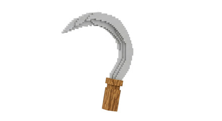 A voxel art sickle on a black background