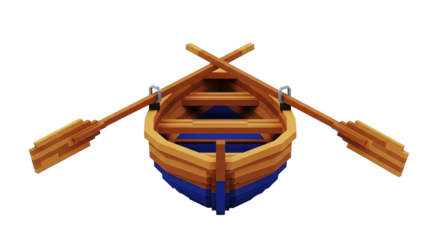 A voxel boat with oars on a black background