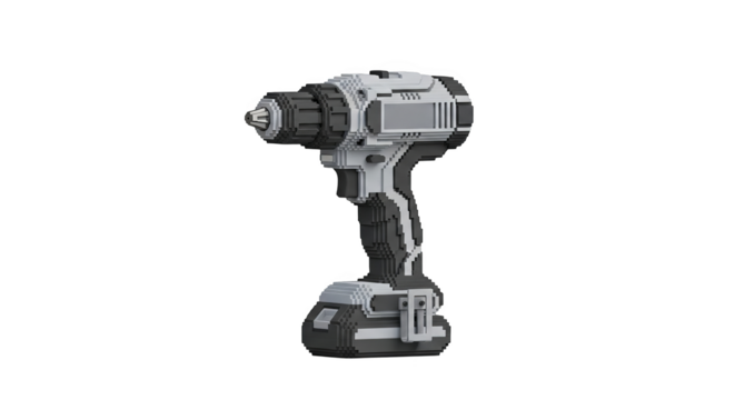 A voxel art depiction of a cordless drill