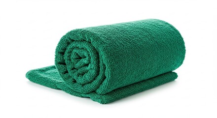 Rolled Green Fleece Blanket Isolated on White Background.