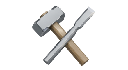 Hammer and chisel crossed on a black background