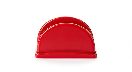 A bright red napkin holder with a modern design on a white background.