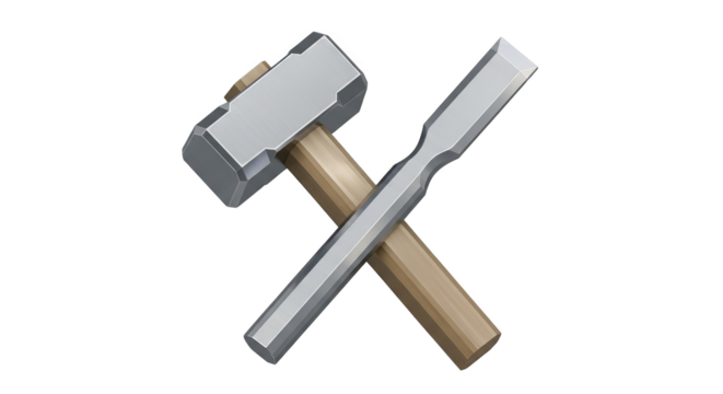 Hammer and chisel crossed on a black background