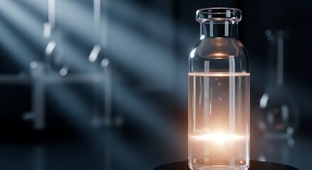 Laboratory Glass Bottle with Glowing Liquid.