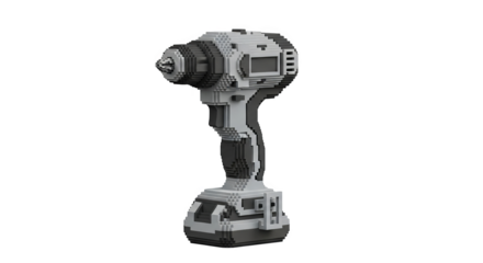 Pixelated cordless drill on black background