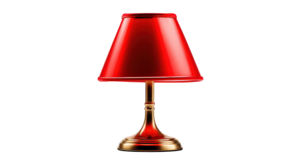 Red Table Lamp with Gold Base on Black Background