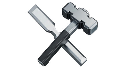 Pixelated hammer and chisel crossed on black