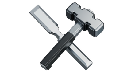 Pixelated hammer and chisel crossed on black