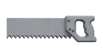 Pixelated hand saw with gray handle and teeth