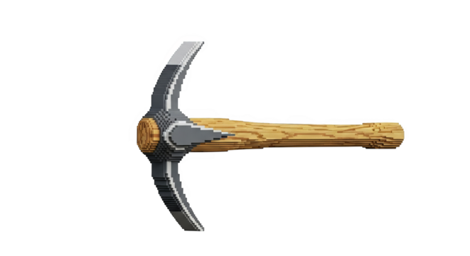 Pixelated pickaxe on black background