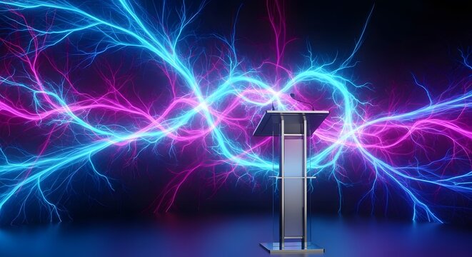 Illuminating Podium with Electric Arcs Captivating Presentation Space