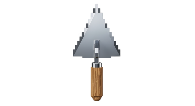 Trowel with pixelated edge and wooden handle