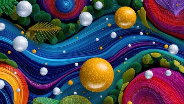 Abstract Colorful Spheres and Wavy Lines, Representing Creative Innovation and Futuristic Design for Digital Marketing Campaigns and Product Visualization : Generative AI