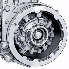 Automotive Mechanical Marvel: A detailed, close-up view of a complex automotive component, showcasing the intricate design and engineering of modern machinery.