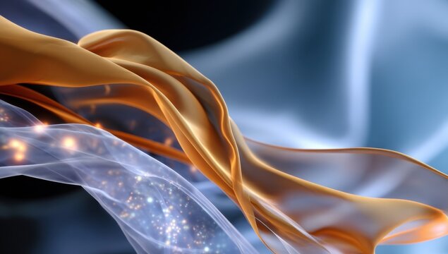 Abstract Golden Flowing Ribbons on Blue, Symbolizing Innovation and Digital Transformation in Technology Industry, Perfect for Corporate Branding and Marketing Collateral : Generative AI