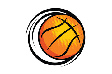 Vector illustration of a basketball with dynamic halftone shading and abstract motion lines, symbolizing speed, sport, and energy.