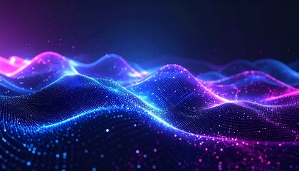 Digital particle wave with glowing dots