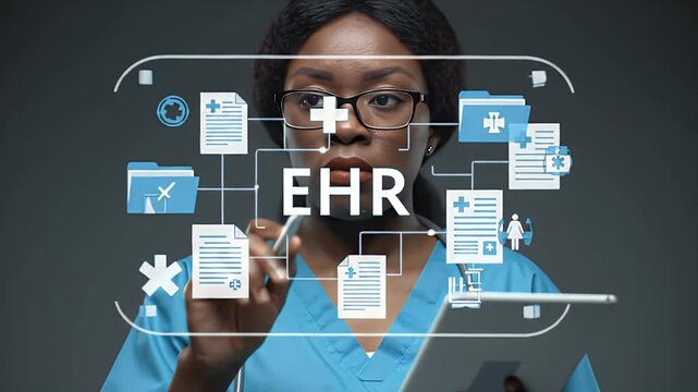 Healthcare Professional Using Electronic Health Records EHR System for Patient Data Management and Analysis