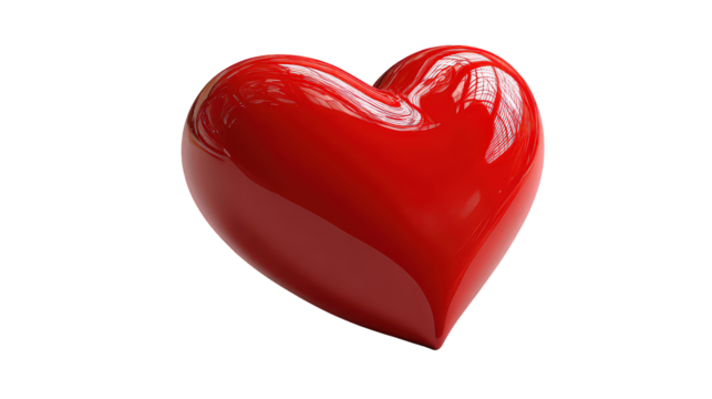 Glossy Red 3D Heart on Transparent Background