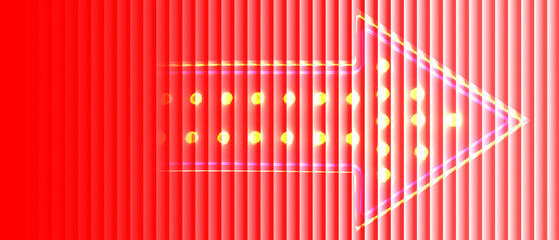 Obraz premium Digital background glowing psychedelic arrow pointing to right. Background is composed vertical stripe pattern fades solid intense red on left to white on right creating sense of motion and light