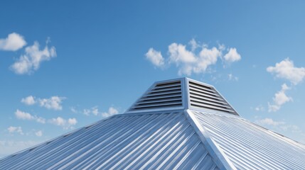 metal roof vent against clear blue sky industrial and sturdy adding a sharp contrast to the peaceful surroundings