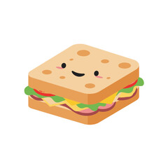 Tasty cartoon sandwich with melted cheese lettuce tomato and ham