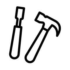 Hammer and Chisel Line Icon of Sculpting Materials Icon Set