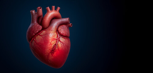 3D Rendering of a Human Heart Experiencing a Heart Attack with Blocked Coronary Arteries and Plaque Buildup Depicting Heart Disease Awareness