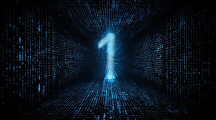 blue futuristic technology background with binary code number one
