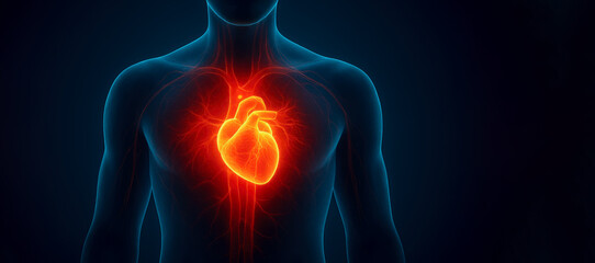 Stylized Human Heart with Highlighted Arterial Plaque and Narrowed Vessels Depicting Early Stages of Coronary Artery Disease.
