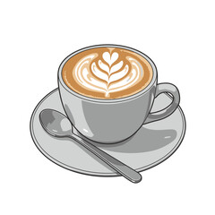 Elegant cappuccino with latte art foam in silver cup – stylish café drink illustration