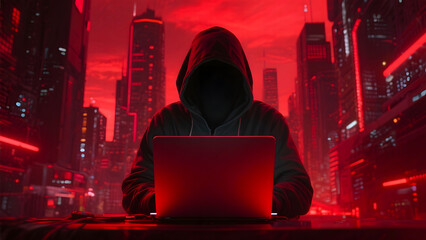 Fototapeta premium Anonymous Hacker at Computer