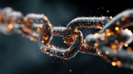 Interconnected Chain Links With Glowing Nodes, Symbolizing Blockchain Technology and Supply Chain Management Solutions : Generative AI
