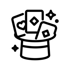 Hat With Playing Cards Line Icon of Magic Shows Icon Set