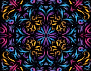 Vibrant, symmetrical, ornate pattern